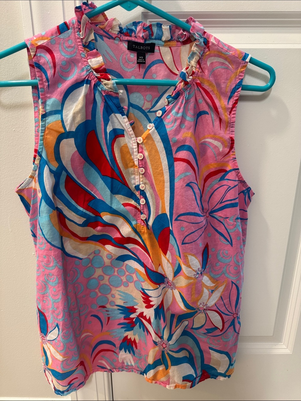 Talbots Pink Multi-Color Floral Ruffle Sleeveless Top